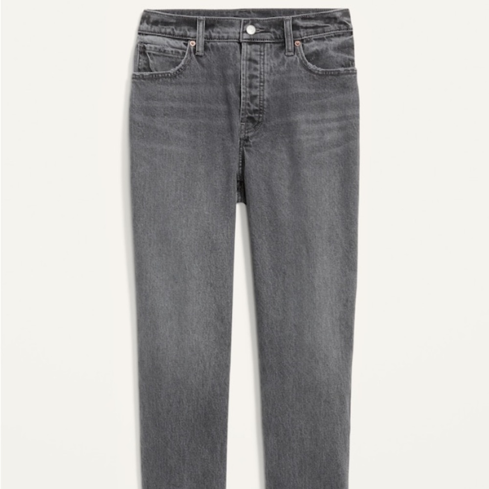 Old Navy sz14 High-Waisted Button-Fly Slouchy Straight Cut-Off Gray Jeans